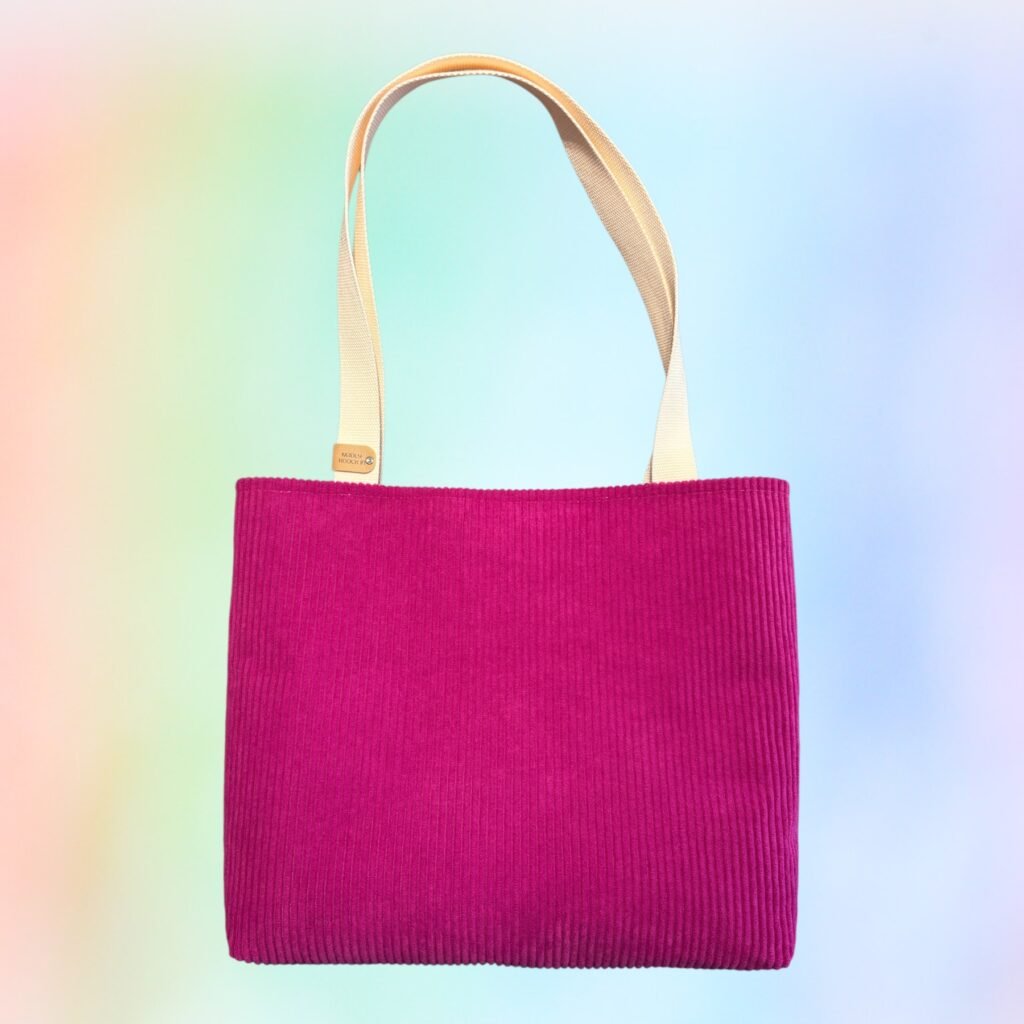 Cabas en velours côtelé rose fuchsia