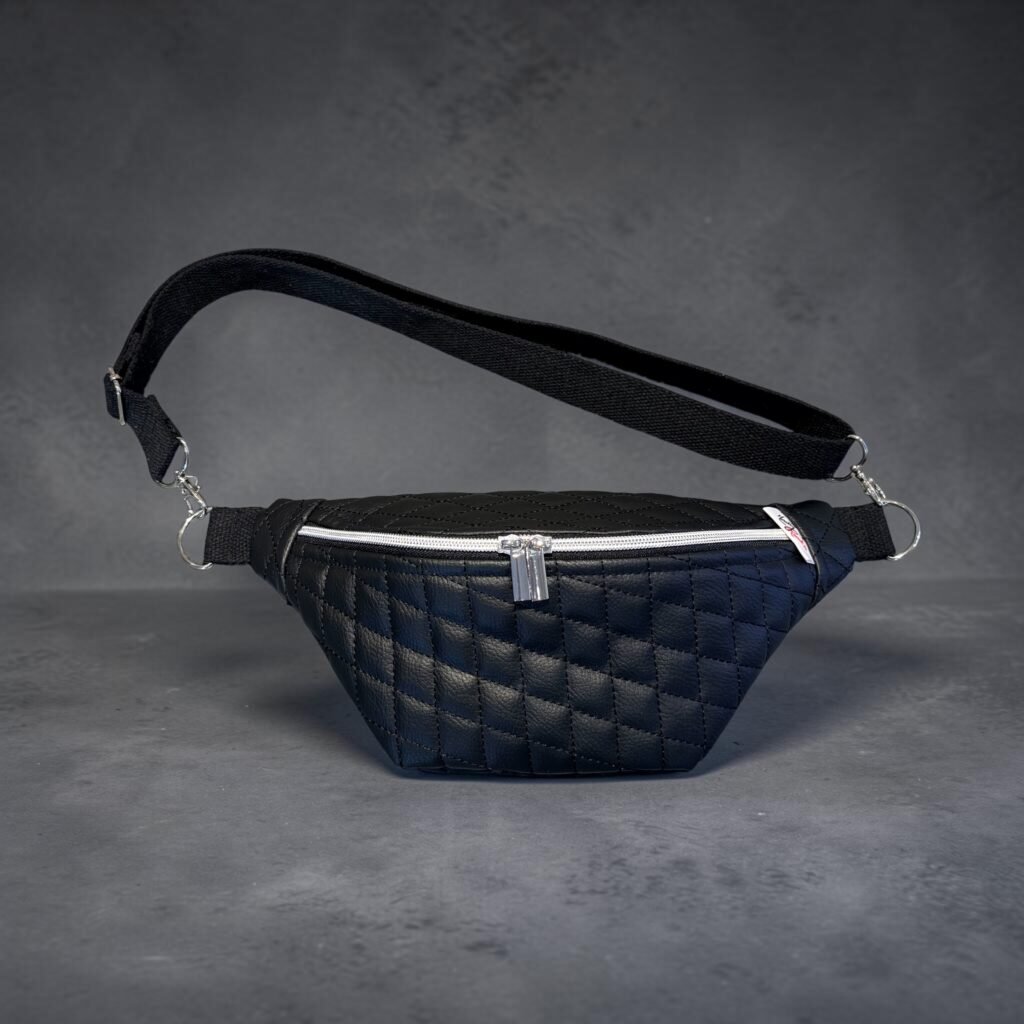 Sac banane femme Axel noir matelassé en simili cuir avec double zip et bandoulière réglable