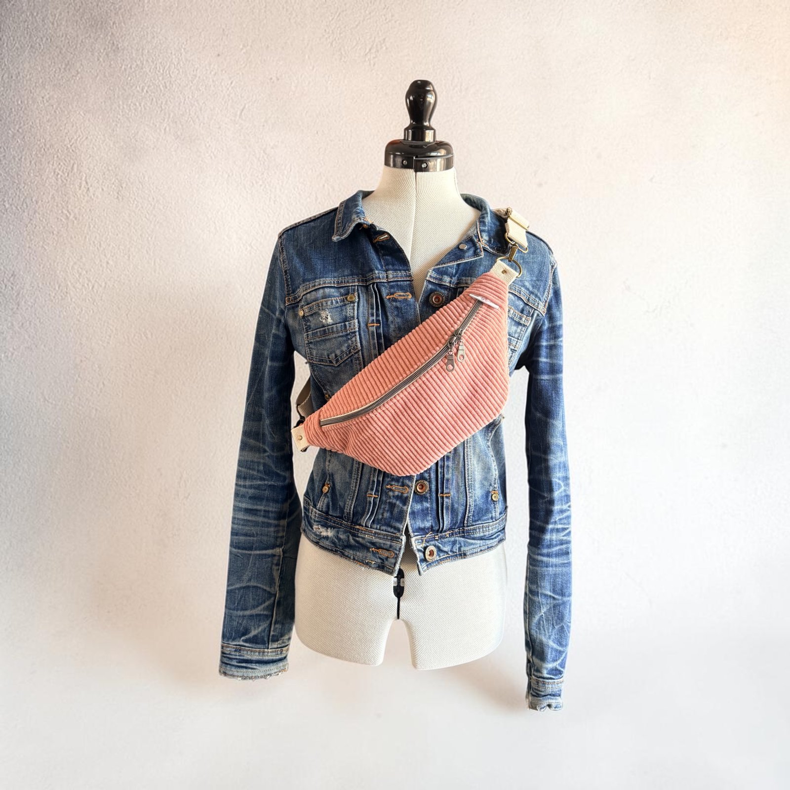 Sac Banane Femme Velours Côtelé Rose Poudré